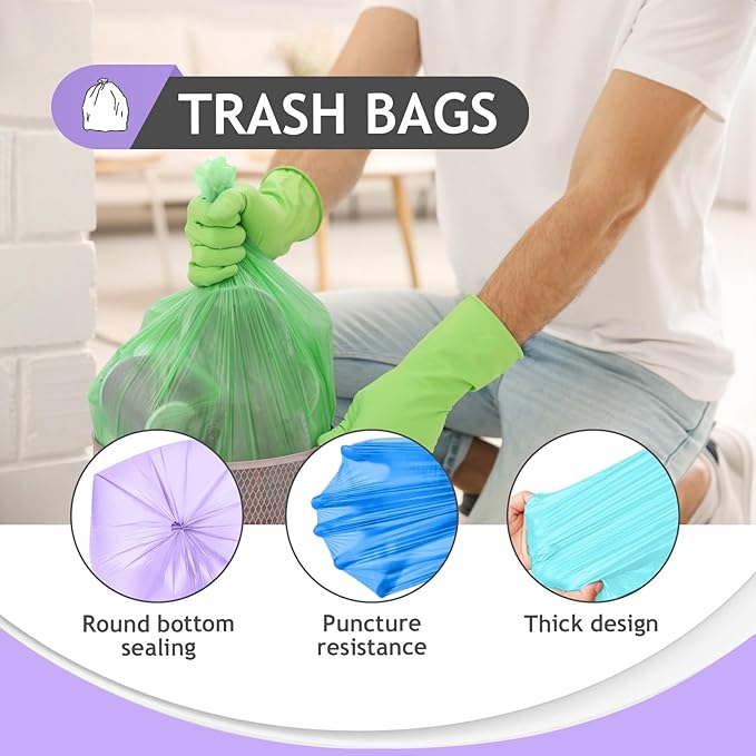 Teivio Colorful Clear Trash Bags 5 Gallon 100 Counts Garbage Bags, Bathroom Trash Can Bin Liners, Small Plastic Bags for home office kitchen, fit 15-18 Liter, 3,3.5,4.5 Gal,Multicolor