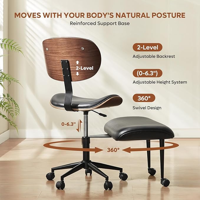 Bestier Cross Legged Office Chair with Wider Bentwood Back Support, Ergonomic Meditation Office Chair for Adults up to 300 lbs, 360° Swivel Adjustable Height for Multi Position Black