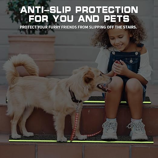 LadyRosian Outdoor Stair Treads Non Slip 5-Pack Black Glow 6" x 30" - Weather Resistant Adhesive Heavy Grip Tape - Waterproof Anti Skid Strips- Glow in The Dark 80-Grit Adhesive Treads