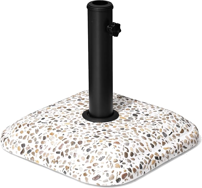 VredHom Patio Umbrella Base, 45lbs, Square Cobblestone Concrete Stand, Heavy Duty Market Umbrella Stand for Outdoor, Lawn, Deck, Poolside