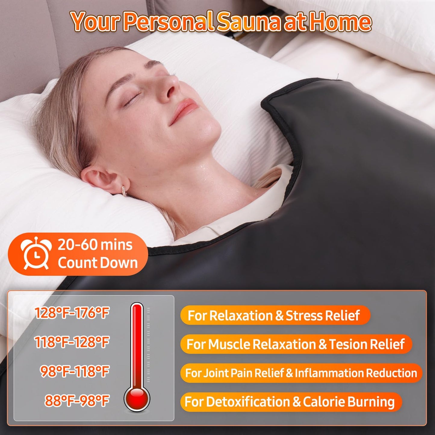 yamxun Infrared Sauna Blanket for Home: Premium PU Leather Portable Sauna Blanket Far Infrared Heating Blanket for Full Body Detox & Relaxation – Adjustable 95-167℉ & 20-60 Min Timer 71 x 31.5Inch