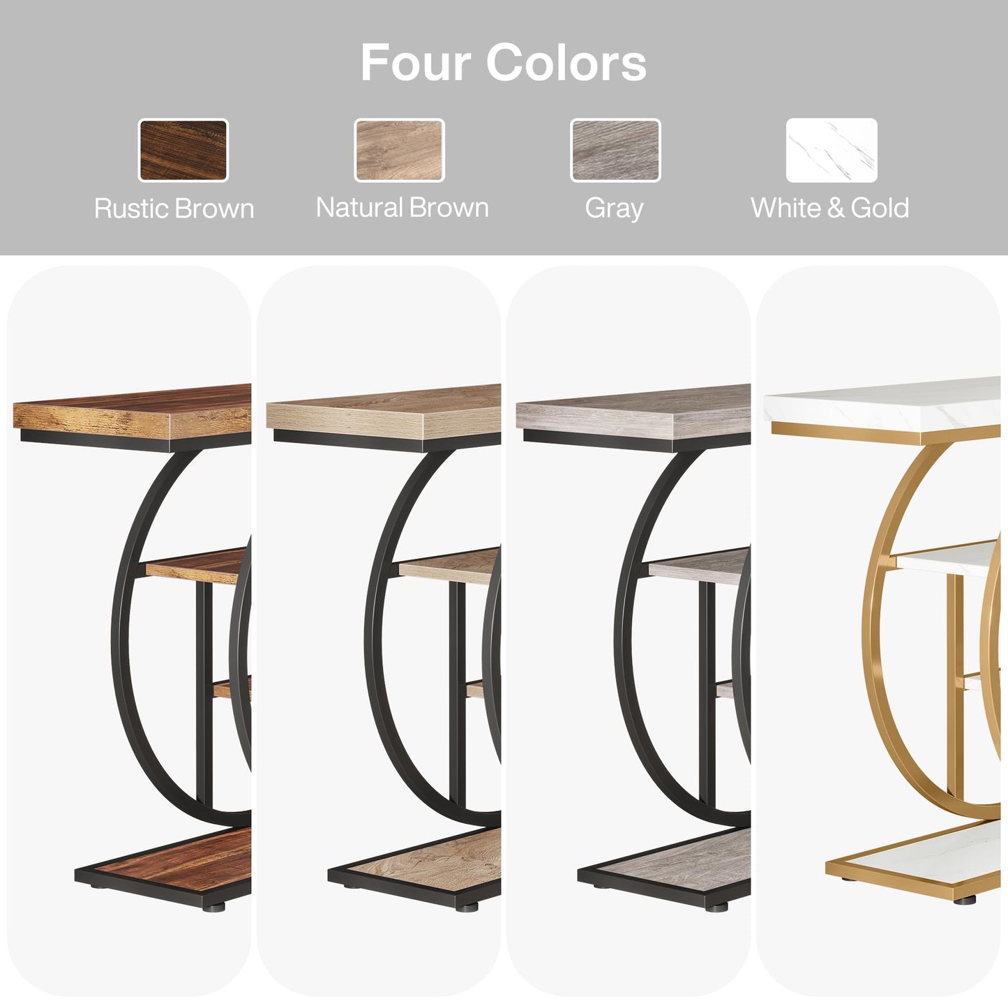 Tribesigns 41.3" Console Table, Industrial 4-Tier Sofa Entryway Table with Circle Base, Narrow Wood Accent Tables with Storage Shelves for Living Room, Hallway, Foyer, White Gold