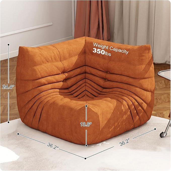 Full Foam Corner Chair – Comfortable Floor Couch for Adults, Waterproof Upholstery, Armless Fireside Lounge Chair for Living Room, Apartment, or Office (DarkOrange)