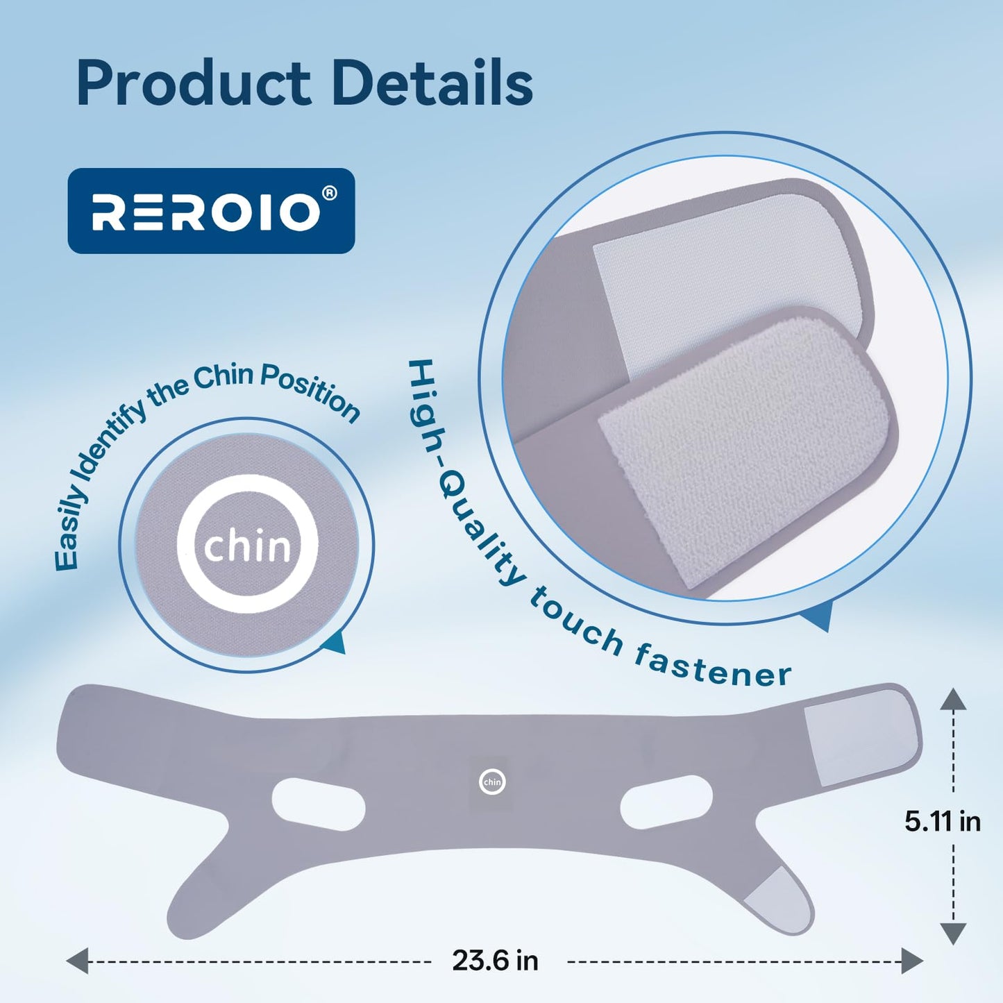 REROIO Chin Strap for Sleeping with 4-Side Adjustment, Anti Snoring Chin Strap Elasticity, Anti Snoring Devices Breathable and Durable, Comfortable Snore Stopper for Adults, Gray, M