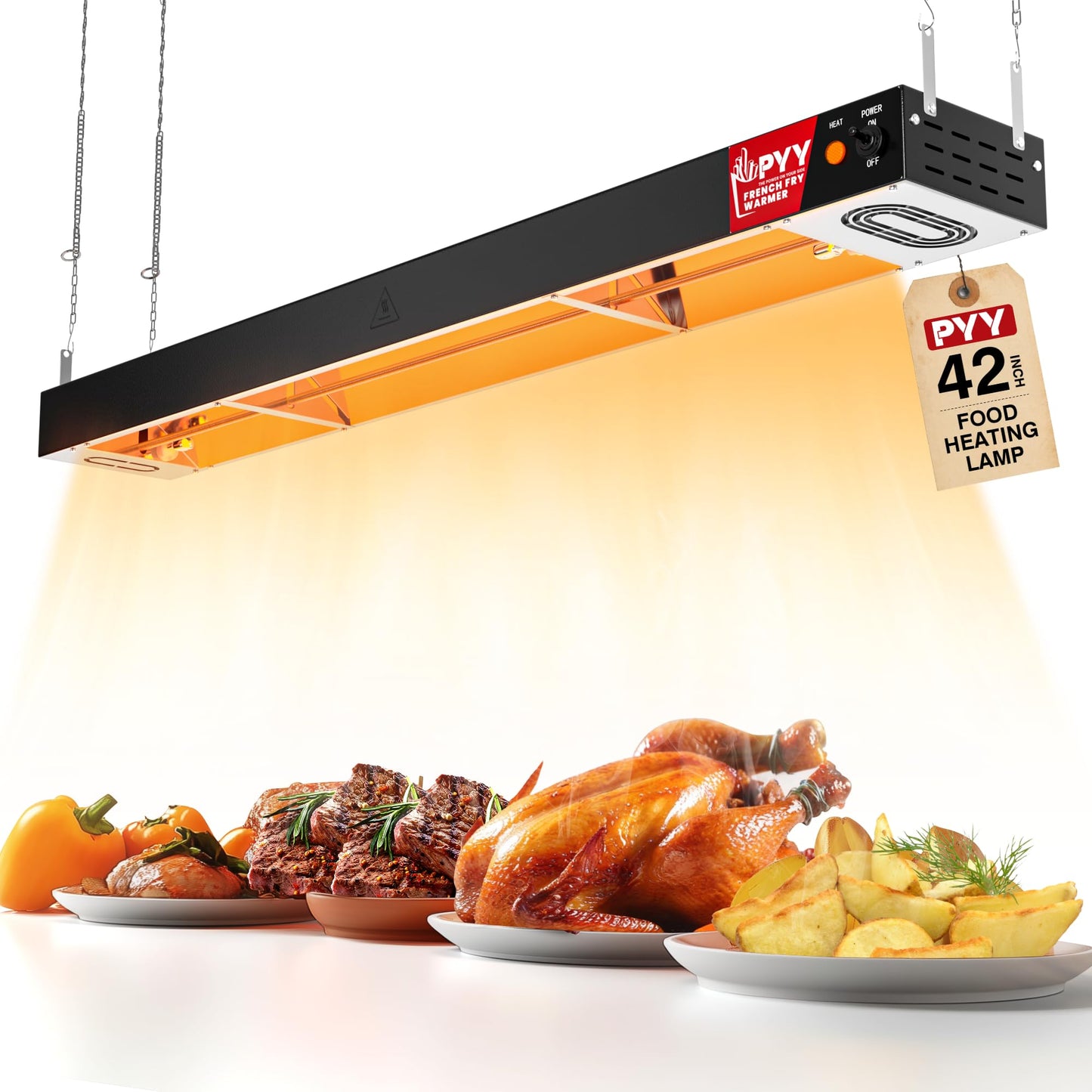 PYY Food Heat Lamp, 42 Inch Commercial Food Warmer Light, Stainless Steel Electric Strip Heater for Restaurant/Kitchen/Buffet/Cafeteria, Pass-Through Stations Heating Equipment, 800W Black