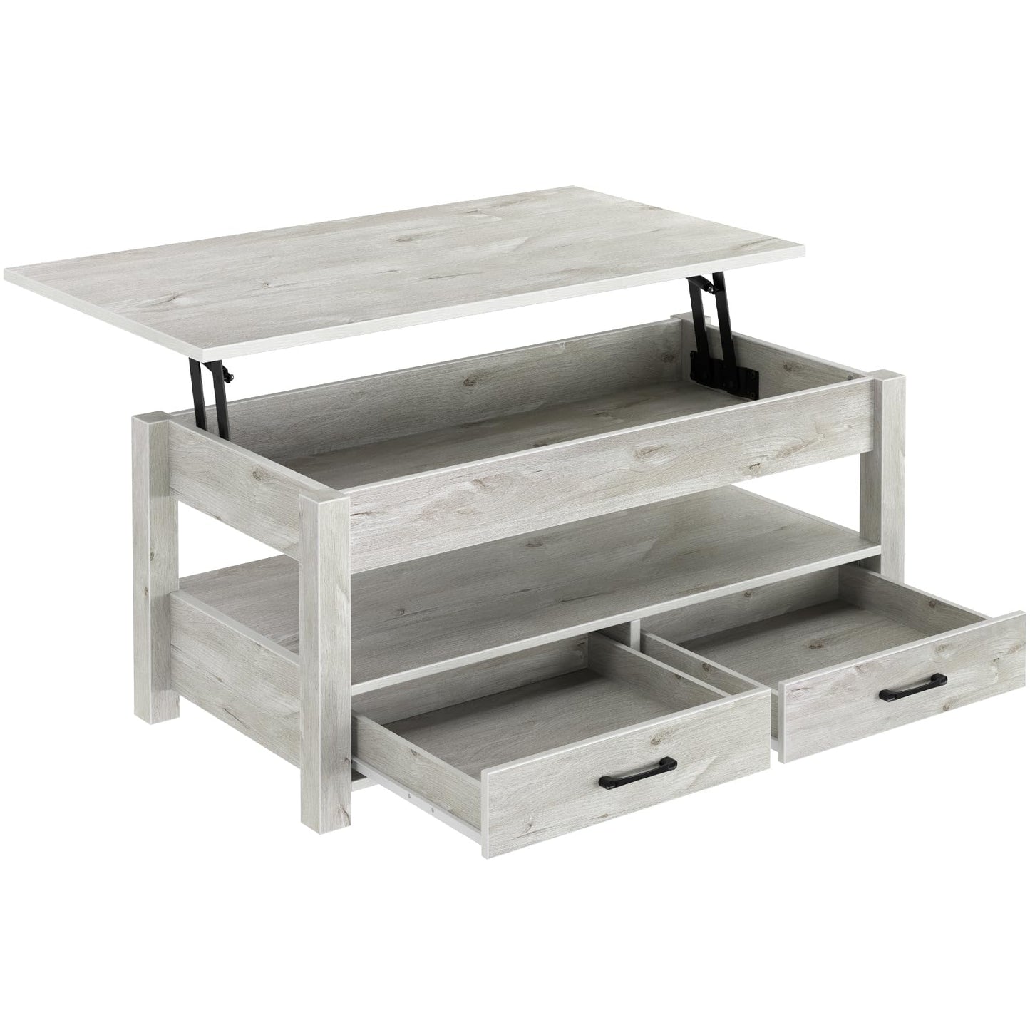 Rolanstar Coffee Table, Lift Top Coffee Table with Drawers and Hidden Compartment, Living Room Table with Wooden Lift Tabletop, for Living Room, Grey