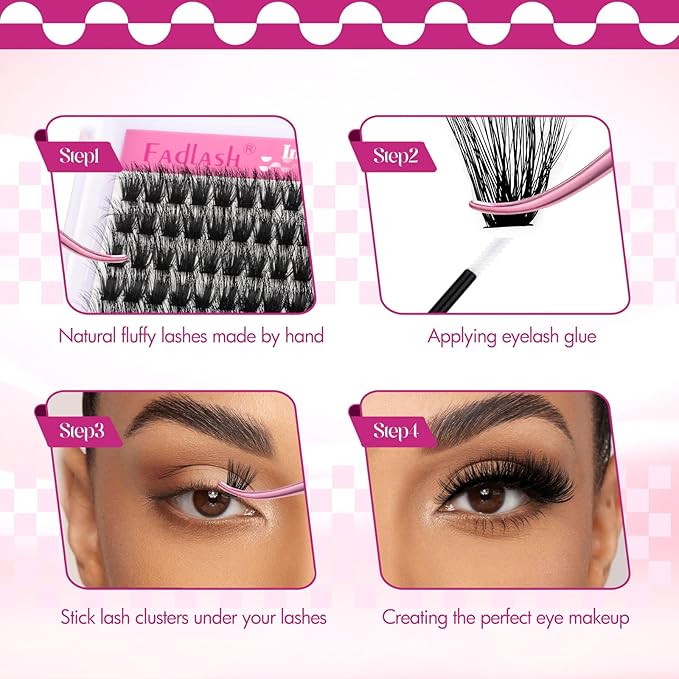 FADLASH Lash Clusters Thick Lash Extension Clusters 100D Individual Lashes 12-18mm Cluster Lashes D Curl Large Tray Eyelash Clusters 3D Effect Reusable (100D-07D-12-18mm)