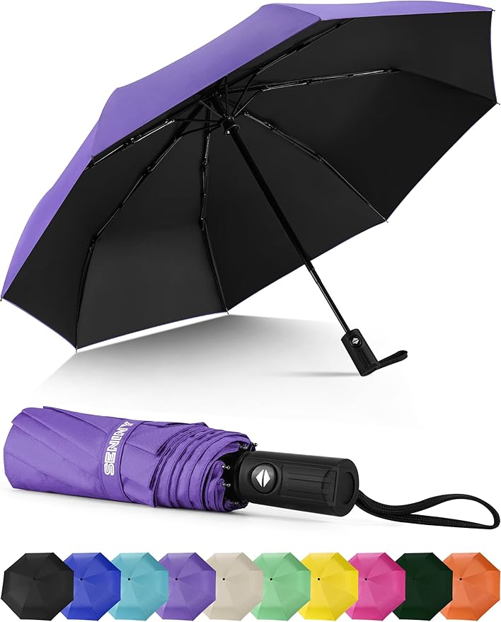 Seniny Windproof Travel Umbrella, Automatic Umbrellas for Rain, Portable & Compact Umbrellas for Backpack, Strong UV for P...