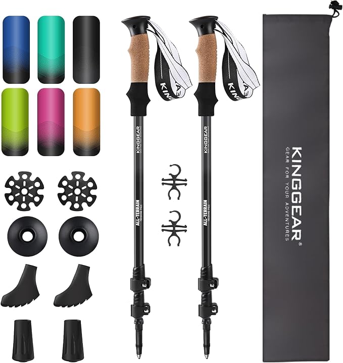 KINGGEAR Nordic Walking Stick, TP1 Hiking Poles Retractable Lightweight 7075 Aluminum, Trekking Poles with Flip Lock, Natu...