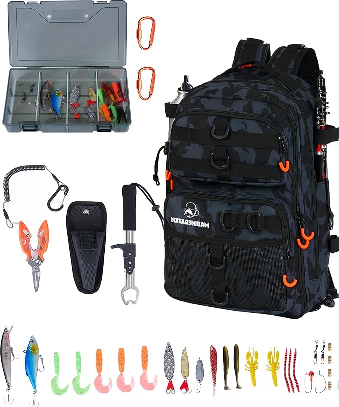 Fishing Backpack with Rod Holders,900D Oxford Water-Resistant Fishing Gear,42L Large Storage Tackle Bag for Men