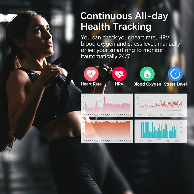Smart Health Ring for Women Men, Fitness Tracker Ring with Heart Rate, Blood Oxygen, Sleep Tracker, Step Tracker, No Subscription Fee, IP68 Waterproof Smart Ring for iphone & Android (Silver, 13#)