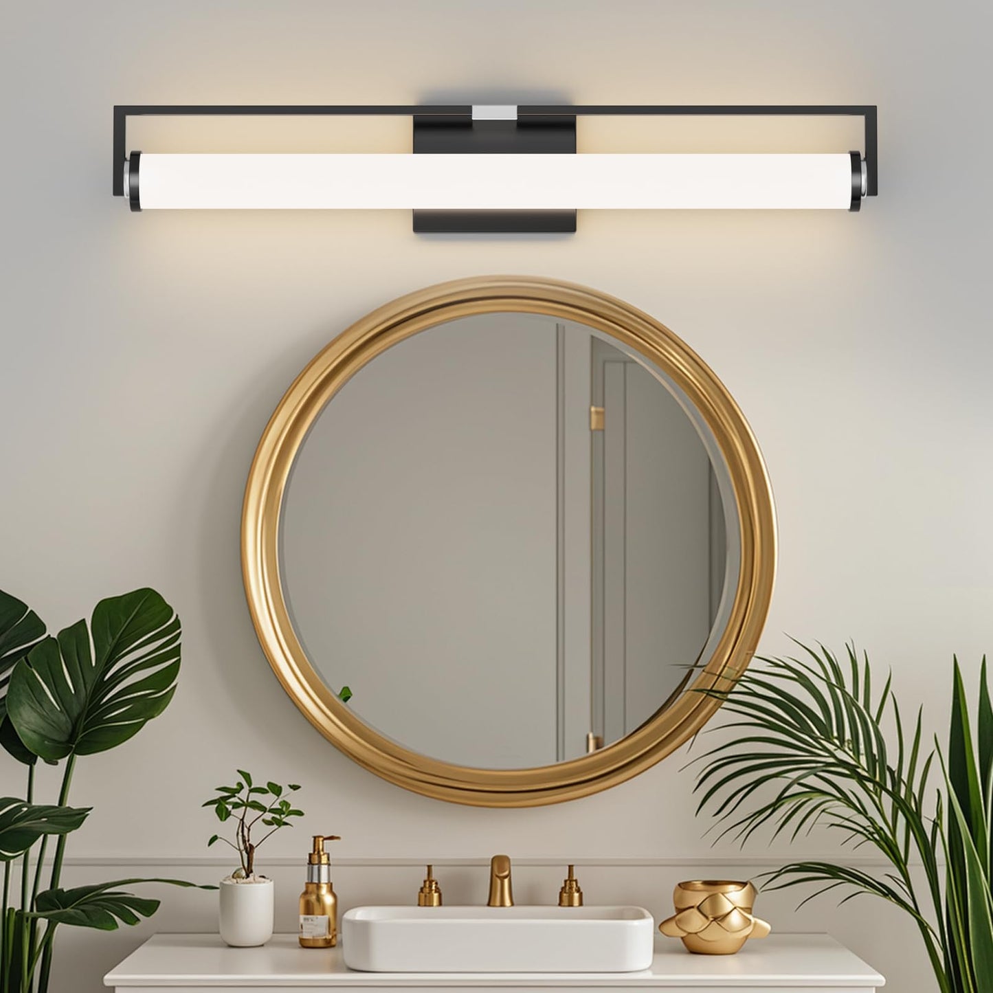 Modern Black Vanity Light Fixtures for Bathroom, 25.2 inch LED Wall Mounted Light Over Mirror, 20W, 3000K Warm White, Energy-Saving, 360°Illumination, for Sink, Powder Room, Bedroom, Makeup Area