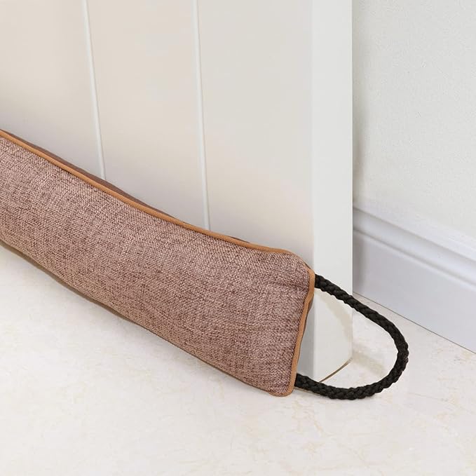 Marwood Under Door Draft Stopper 32 inch Wind Stopper for Door & Window, Weighted French Air Draft Stopper Front Door Snake Noise Blocker for Bottom of Door with Hanging Loops - Brown
