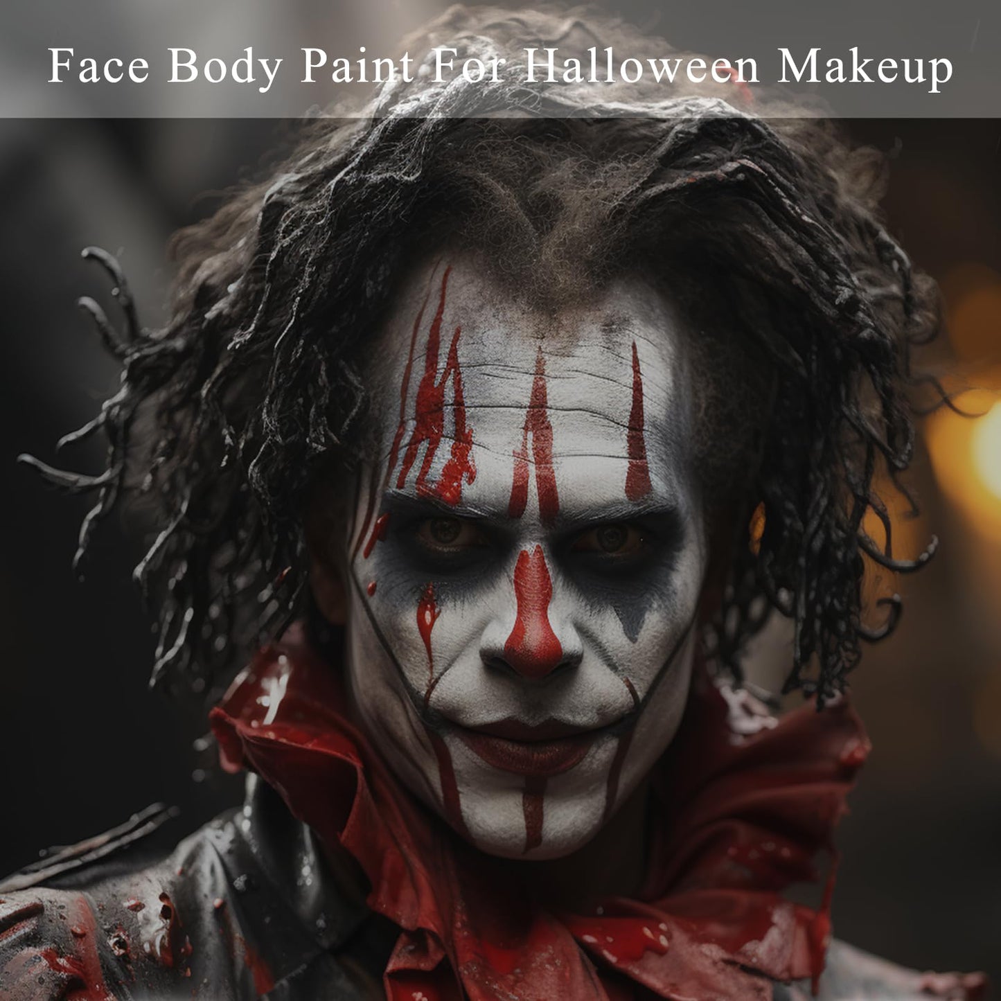 MEICOLY Black White Red Face Body Paint with Setting Powder and Sponges,Clown White Devil Joker Face Paint Makeup,Waterbased Bod