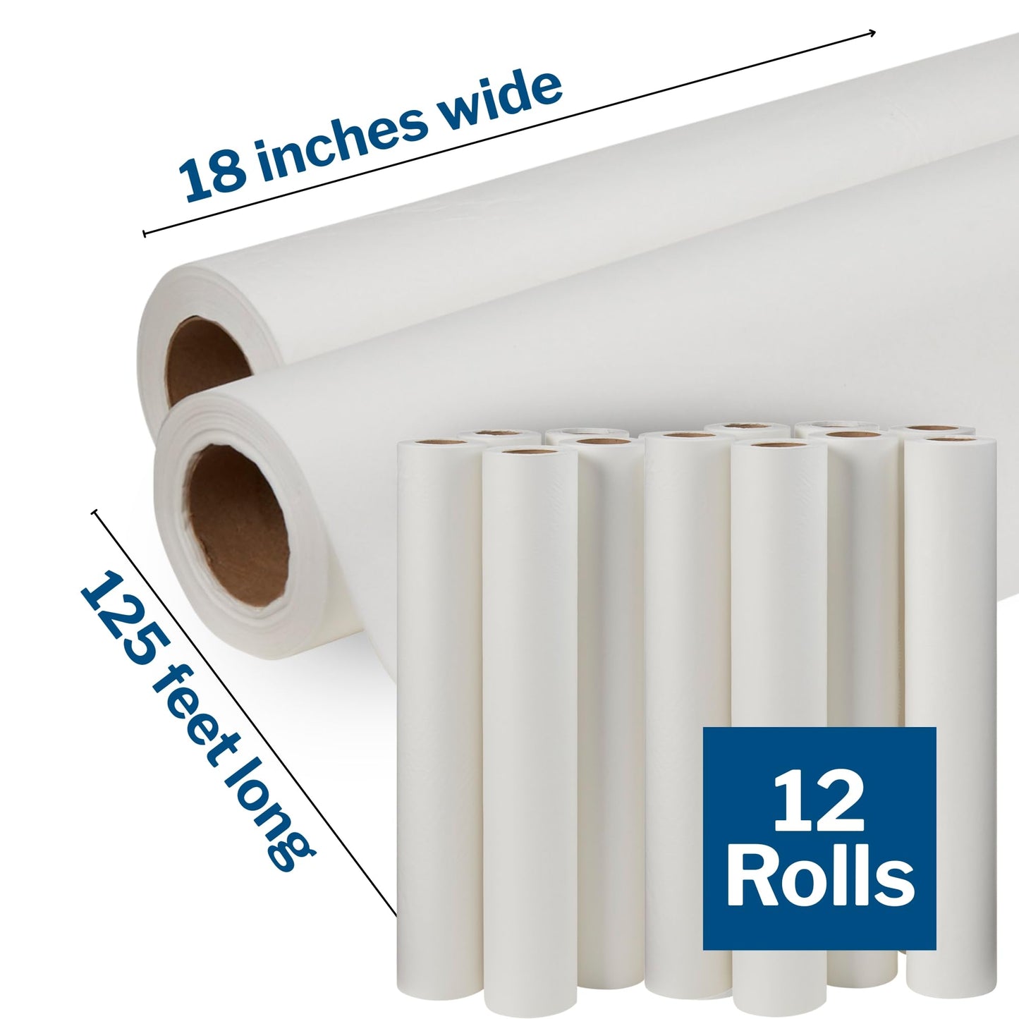 McKesson Medical Exam Table Paper Rolls [12 Rolls] – 18 in x 125 ft White Standard Crepe Disposable Bed Cover for Doctor, Spa, Diaper Changing, Waxing, Nursing, Chiropractor, Patternmaking, Tracing