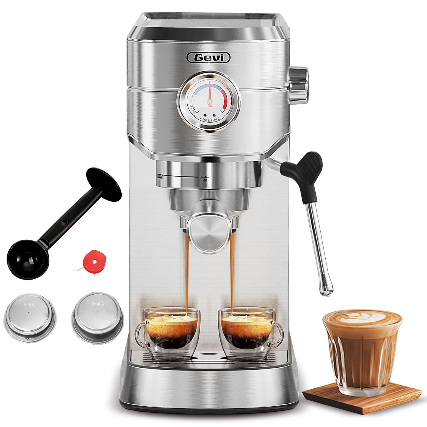 Gevi Espresso Machine 20 Bar, Professional Espresso Maker Latte Machine with Milk Frother, Stainless Steel Expresso Coffee Machines for Home, Compact Cappuccino Machine, Great Gift Choice, Silver