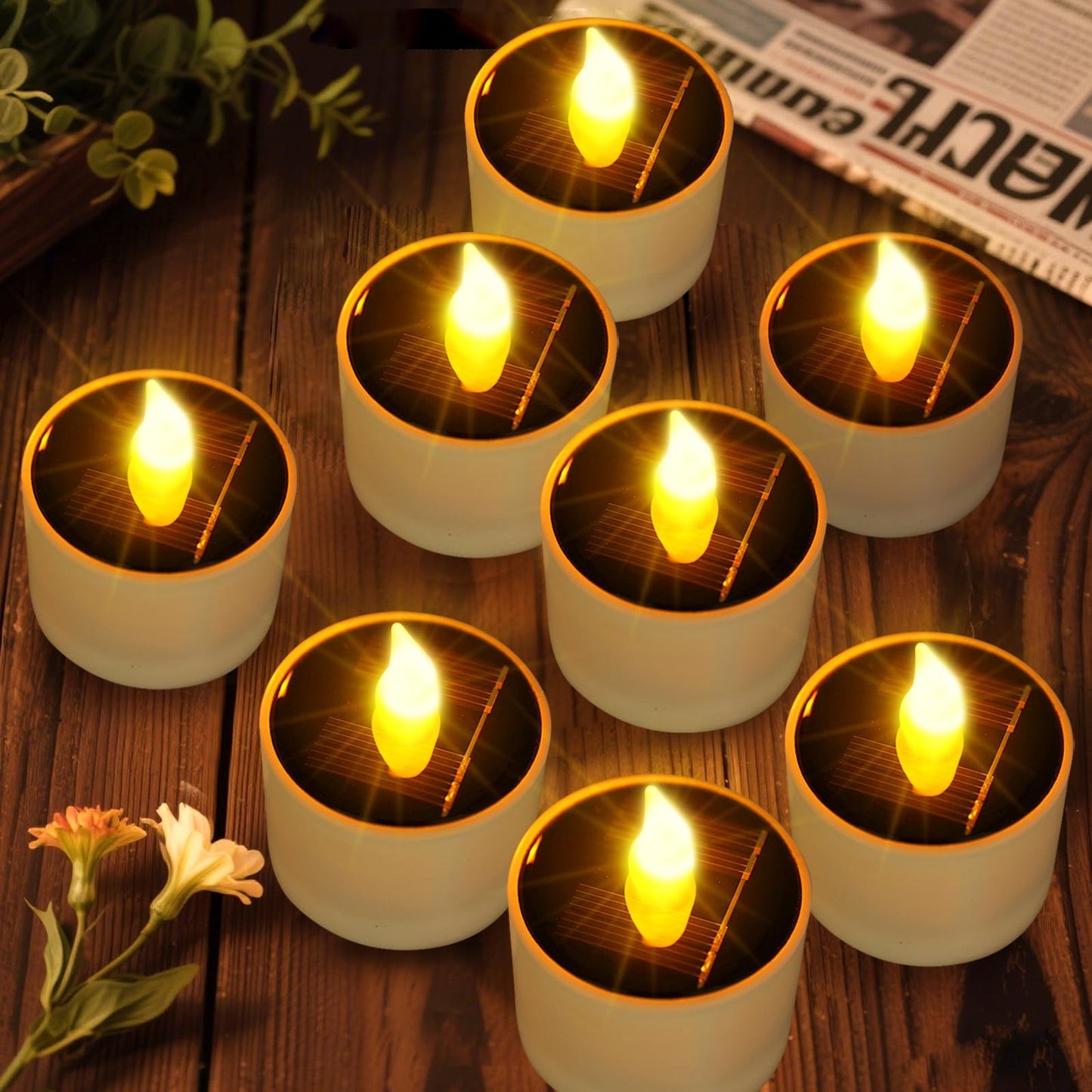 Solar Tea Lights Outdoor - 8 Pack Waterproof Rechargeable Dusk To Dawn Outdoor Lighting Flameless Flicker Reusable Led Solar Can