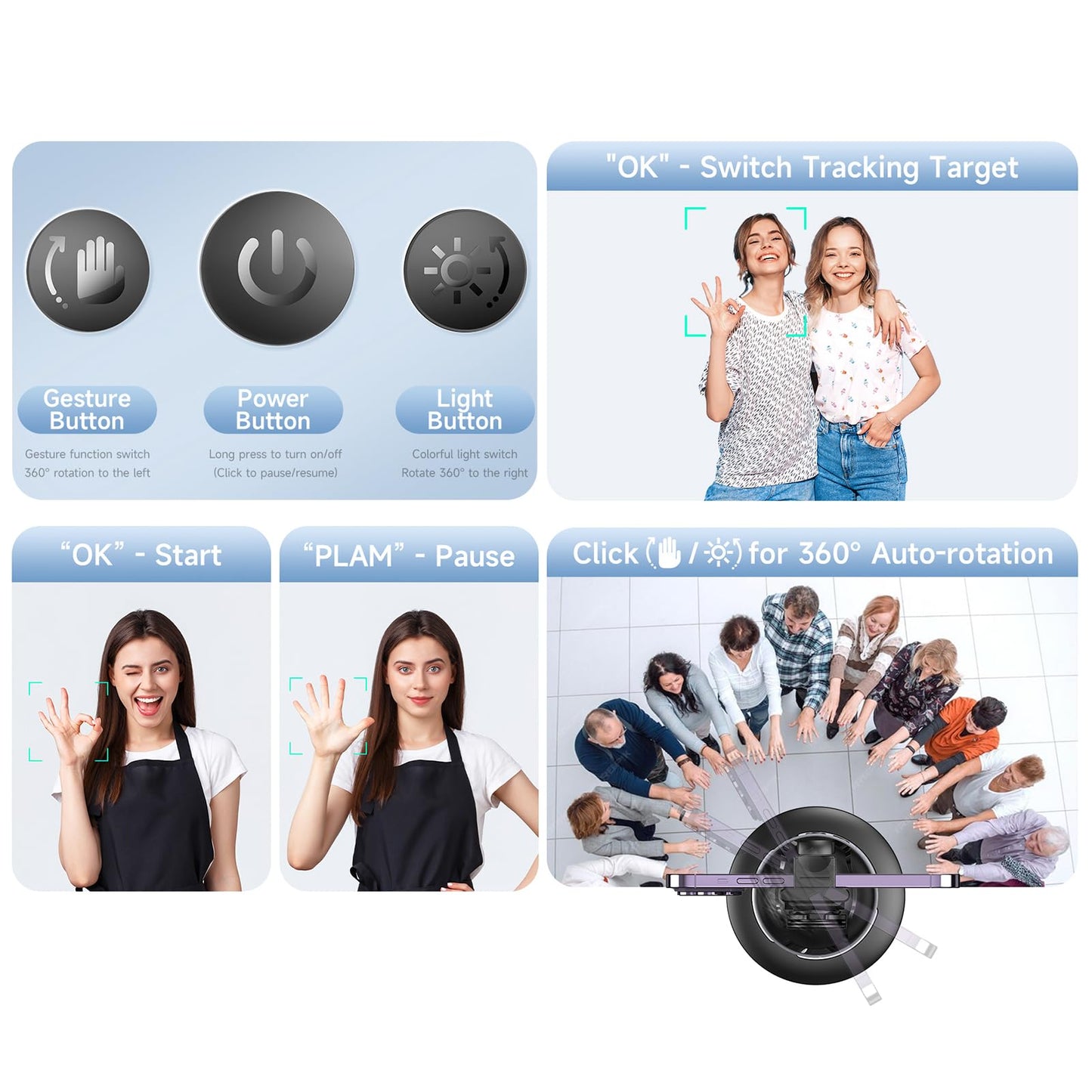 Andoer 360° Auto Face Tracking Gimbal Auto Tracking Phone Holder Smart Selfie Gimbal Stabilizer Robot Cameraman Gesture Control with Quick Release Phone Clamp for Vlog Live Streaming Video Recording