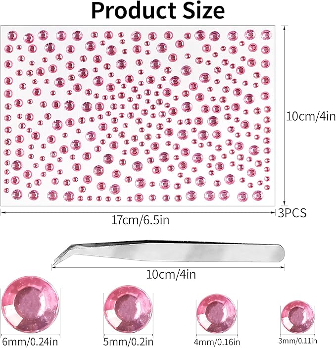Self Adhesive Face Gems and Pearls for Makeup, Festival Jewels, Hair Gems, Rhinestone Stickers for Face, Eye, Makeup, Nail, Body, Crafts 3/4/5/6 mm 975Pcs (05.gem_Pink)