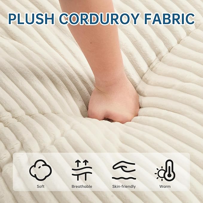 Asukale 60" Oversized Chaise Lounge Chair Indoor, Boneless Cloud Chair Bed with 4 Pillows & Armrests, No Assembly Corduroy Upholstered Sofa for Living Room, Bedroom, Apartment(Beige)