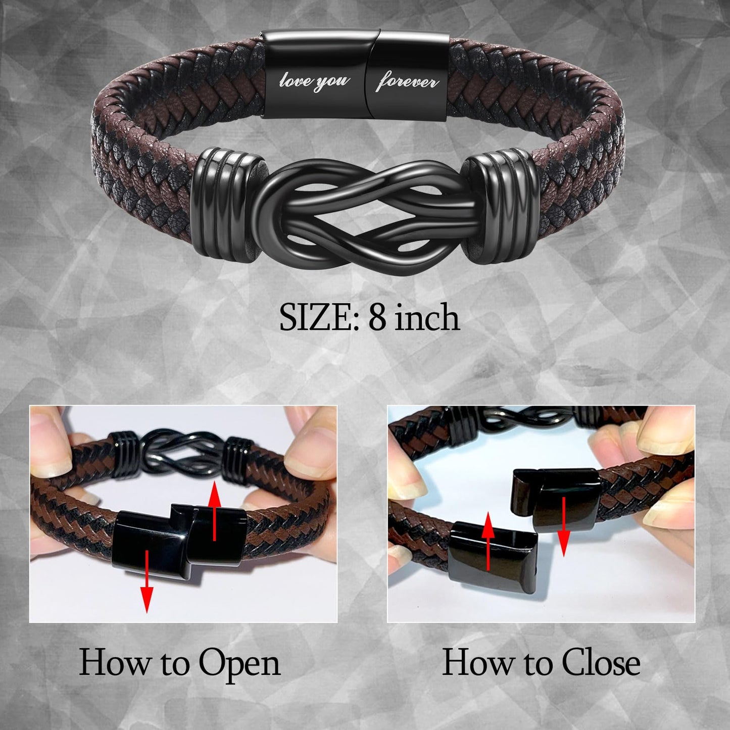 WIKHIA Gifts for Husband from Wife, Cool Infinity Leather Bracelet for Him Husband Birthday Christmas Anniversary Valentine's Day Present Ideas for Men