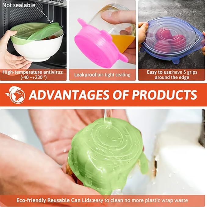 Silicone Covers for Food Storage, 12 Pack Reusable Stretch Lids for Bowls and Containers, Airtight Leakproof Silicone Food Covers, Flexible Fresh-Keeping Wrap for Kitchen Fridge