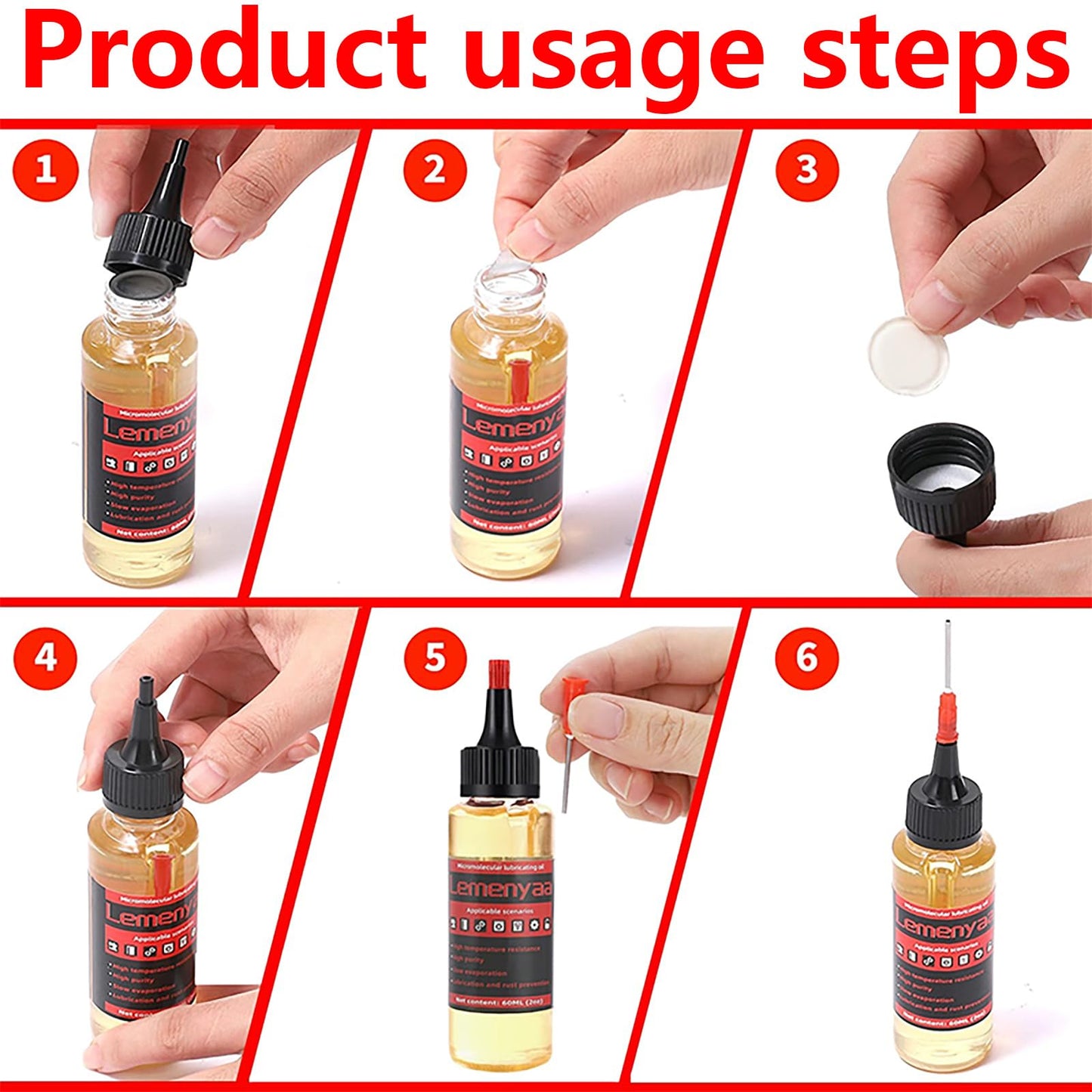 Lemenyaa Door Hinge Lubricant – 2 OZ Silicone Oil with Built-in Nozzle Storage – Non-Spray, No-Drip Formula for Squeaky Hinges, Locks, Garage Doors, Sliding Tracks & More – Odorless & Rust-Resistant