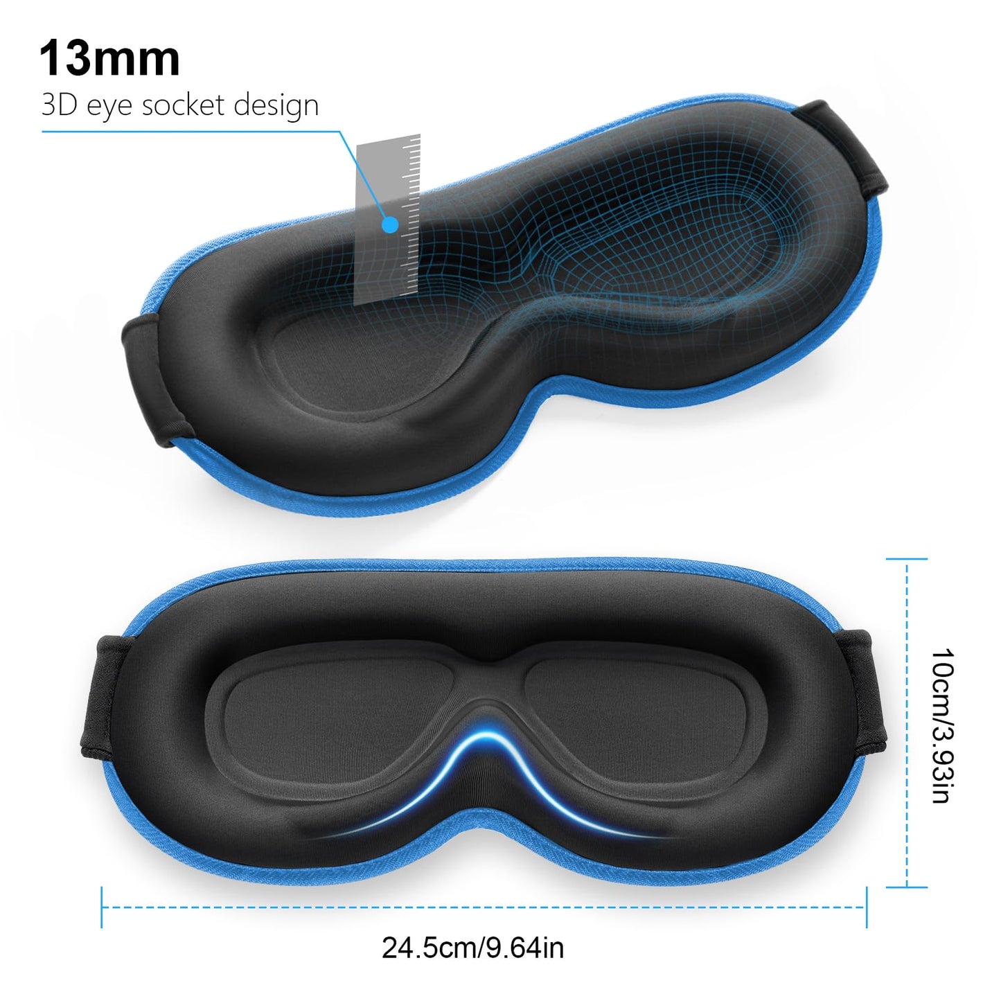 Gritin 100%Blackout Sleep Eye Mask for Women Men,Zero Eye Pressure Sleeping Mask-Ergonomic Design 3D Cutout Eye Movement and Eyelash Friendly Night Blindfold,Soft&Comfortable for Sleeping-Pacific Blue