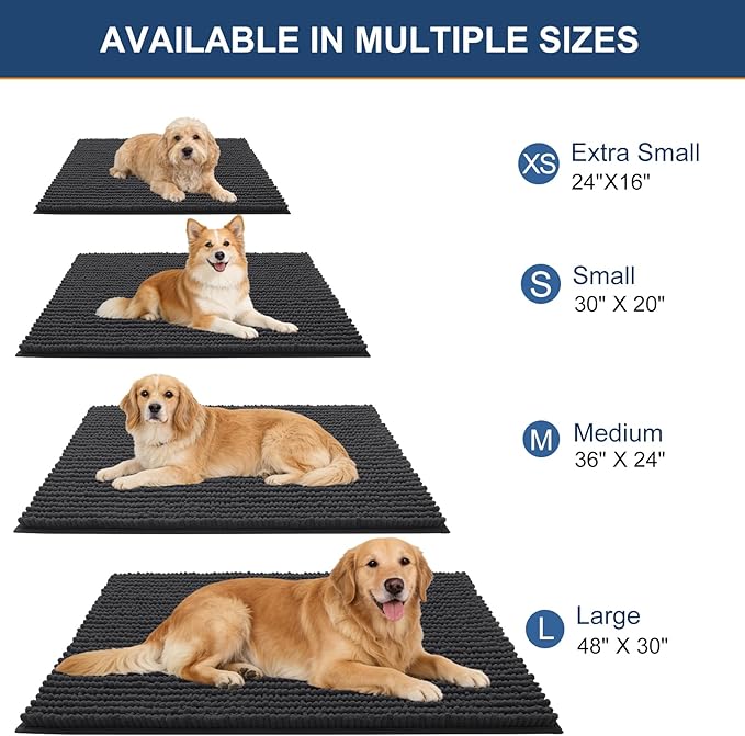 OLANLY Dog Door Mat for Muddy Paws 40x32, Ultra Absorbent Chenille Mud Doormat, Non-Slip Washable and Dirt Trapping Doormat for Indoor Entryway, Quick-Dry Indoor Pet Bed Mats for Dogs, Dark Grey