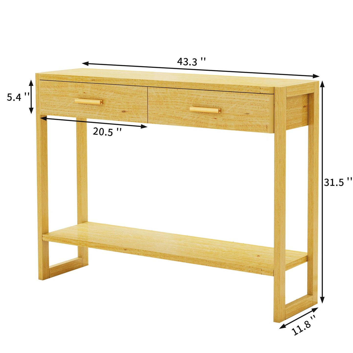 Edospaen Solid Wood Console Table with Storage Entryway Table with 2 Drawers Shelf & Reinforced Legs