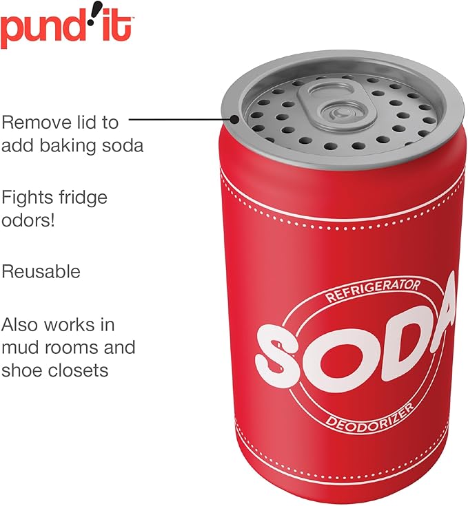 Pund'it Soda Can Fridge Deodorizer, Reusable Baking Soda Holder For Refrigerator