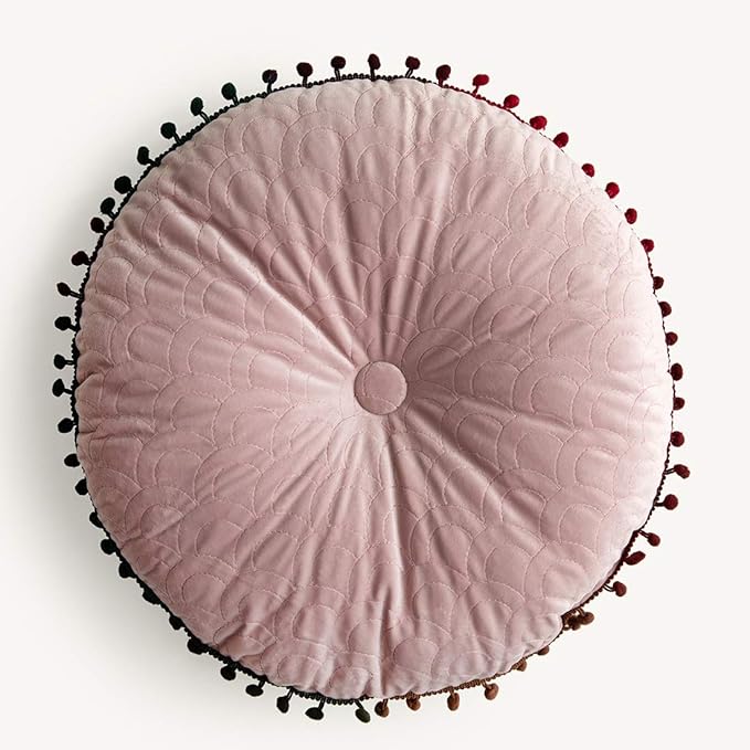 vctops Velvet Soft Round Chair Pads Cute Gradient Pom Pom Indoor Dining Chairs Cushion (Pink, Diameter 16")
