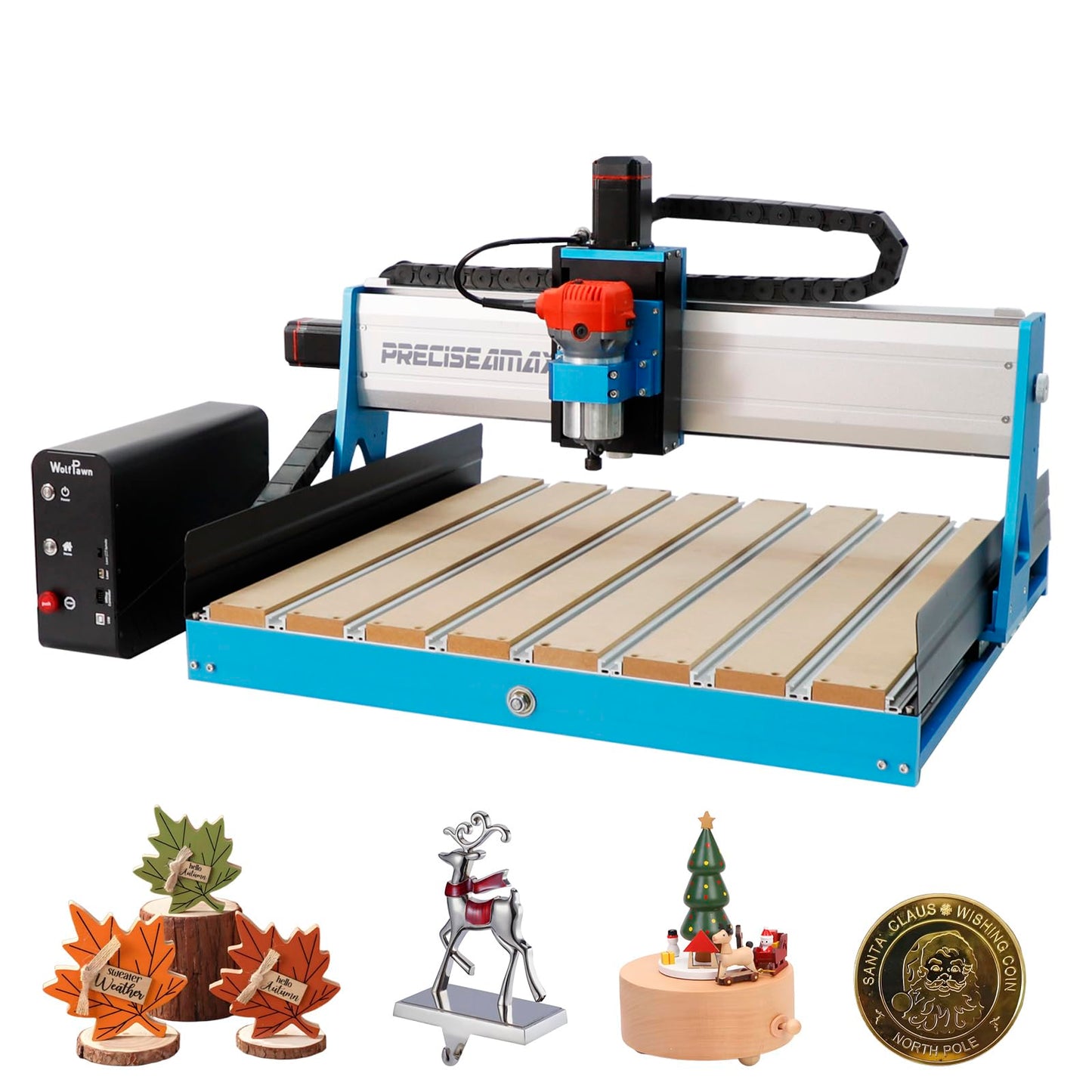 WolfPawn CNC Router Machine — Desktop CNC 3 Axis Engraving,CNC Milling Machine for Metal Wood Acrylic,GRBL Control with 500W Spindle,Machine Woodworking Industrial Application(6050 PreciseaMAX)