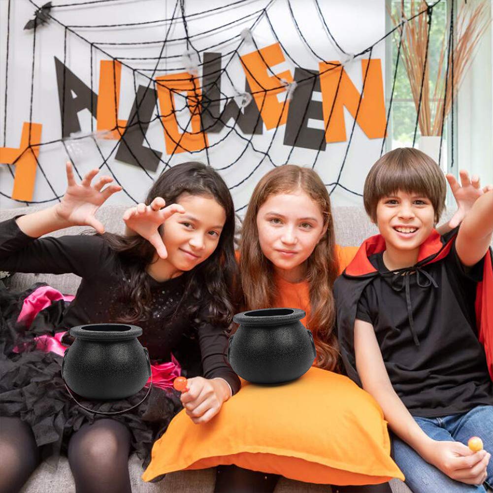 CCINEE Black Cauldron with Handle, 4Inch Plastic Candy Kettle Bucket for St.Patrick's Day, Candy Holders for Halloween Witch Party Favor Decor,Pack of 9