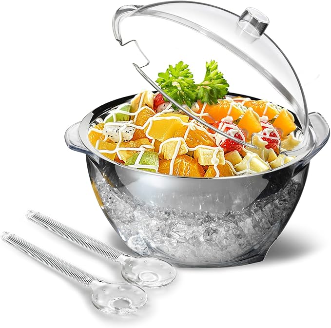 MHEOMTME MEHOEIME Large Ice Chill Salad Bowl with Lid, Iced Serving Bowl with Ice Chiller Base For Parties, Keep Food Cold...