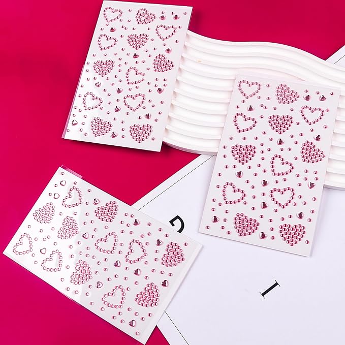 3 Sheets Rhinestone Sticker Self Adhesive Face Gems Jewels for Face Eyes Makeup Hair Body Stick on Rhinestones Stickers for Valentine Festival Decal Decor(Pink)
