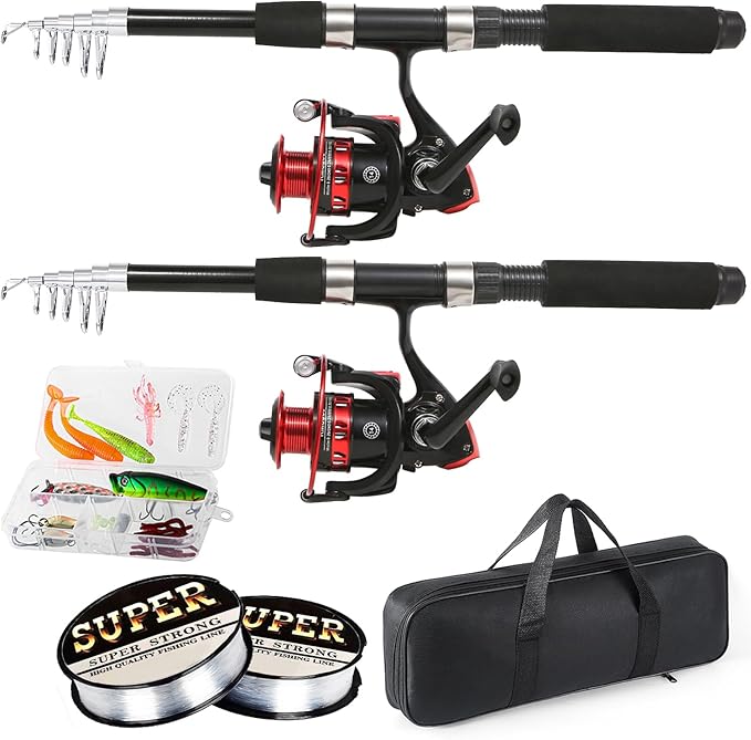 Tripquips Fishing Rod, 6.9ft 2Pcs Telescopic Fishing Rods Set, Carbon Fiber Fishing Pole, 2PCS Spinning Rod and Reel Combo...