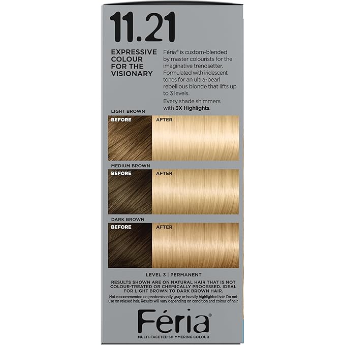 L'Oreal Paris Feria Multi-Faceted Shimmering Permanent Hair Color, 11.21 Bad to the Blonde (Ultra Pearl Blonde), Pack of 1 Hair Dye Kit