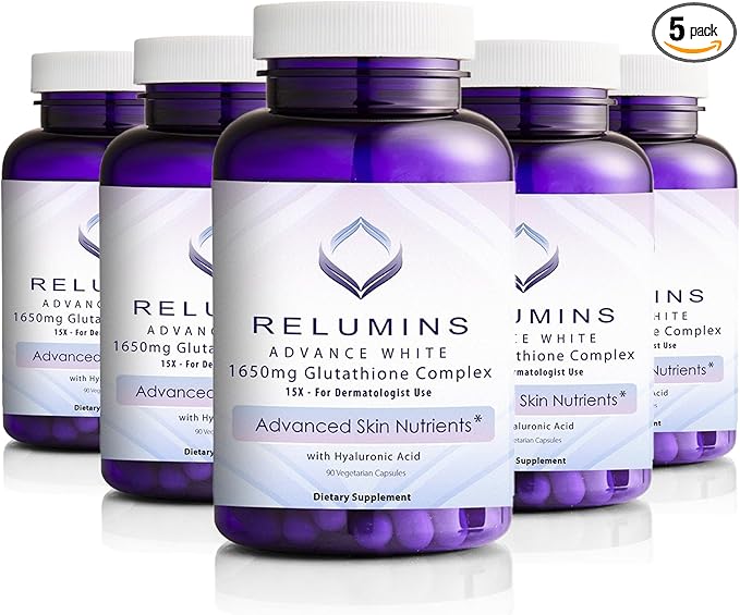 Relumins 1650mg L-Glutathione Complex with Hyaluronic Acid, Alpha Lipoic Acid, Rose HIPS, Vitamin E & Riboflavin, Antioxid...