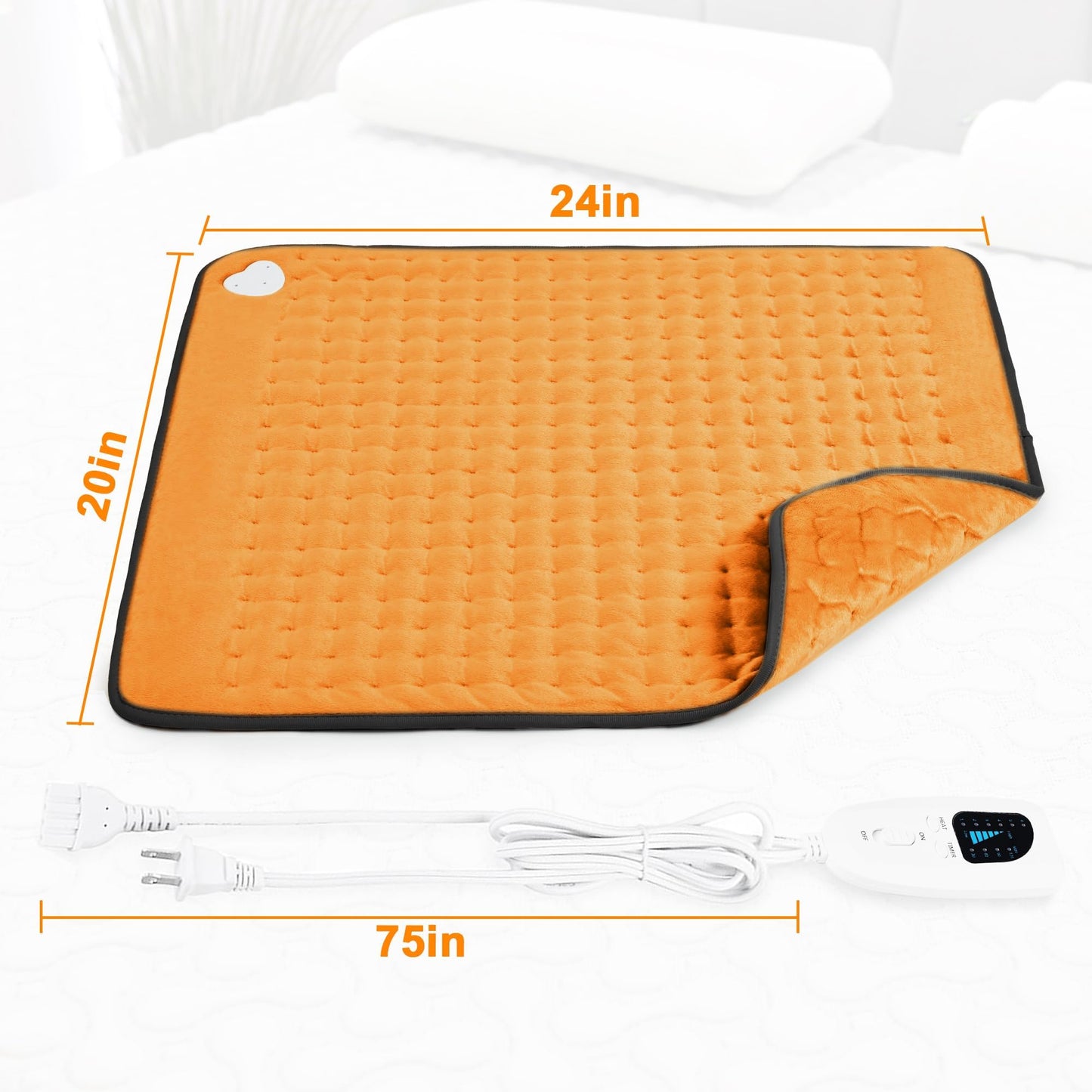 Deepsoon Heating Pad,Electric Heating Pads for Back,Neck,Abdomen,Moist Heating Pad for Shoulder,Knee,Arms,Legs,Dry/Moist Heat & Auto Shut Off,Christmas Gifts for Men and Women,Orange Black,24x20 Inch
