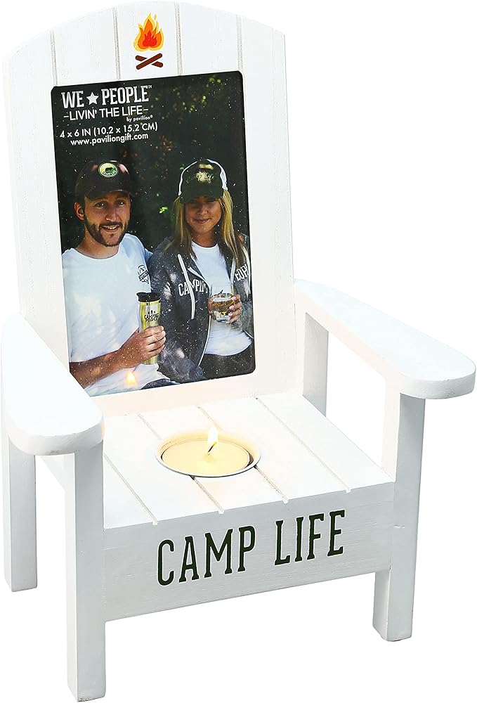 Pavilion - Camp Life - Adirondack Chair 4" x 6" Vertical Picture Frame Tea Light Candle Holder - Camper RV Cabin Camping D...