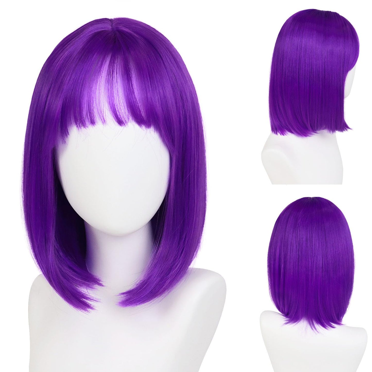 GNIMEGIL Purple Wig Cosplay Dark Purple Bob Wigs for Women Fashion Short Hair with Glasses Bachelorette Party Wigs Decorations F