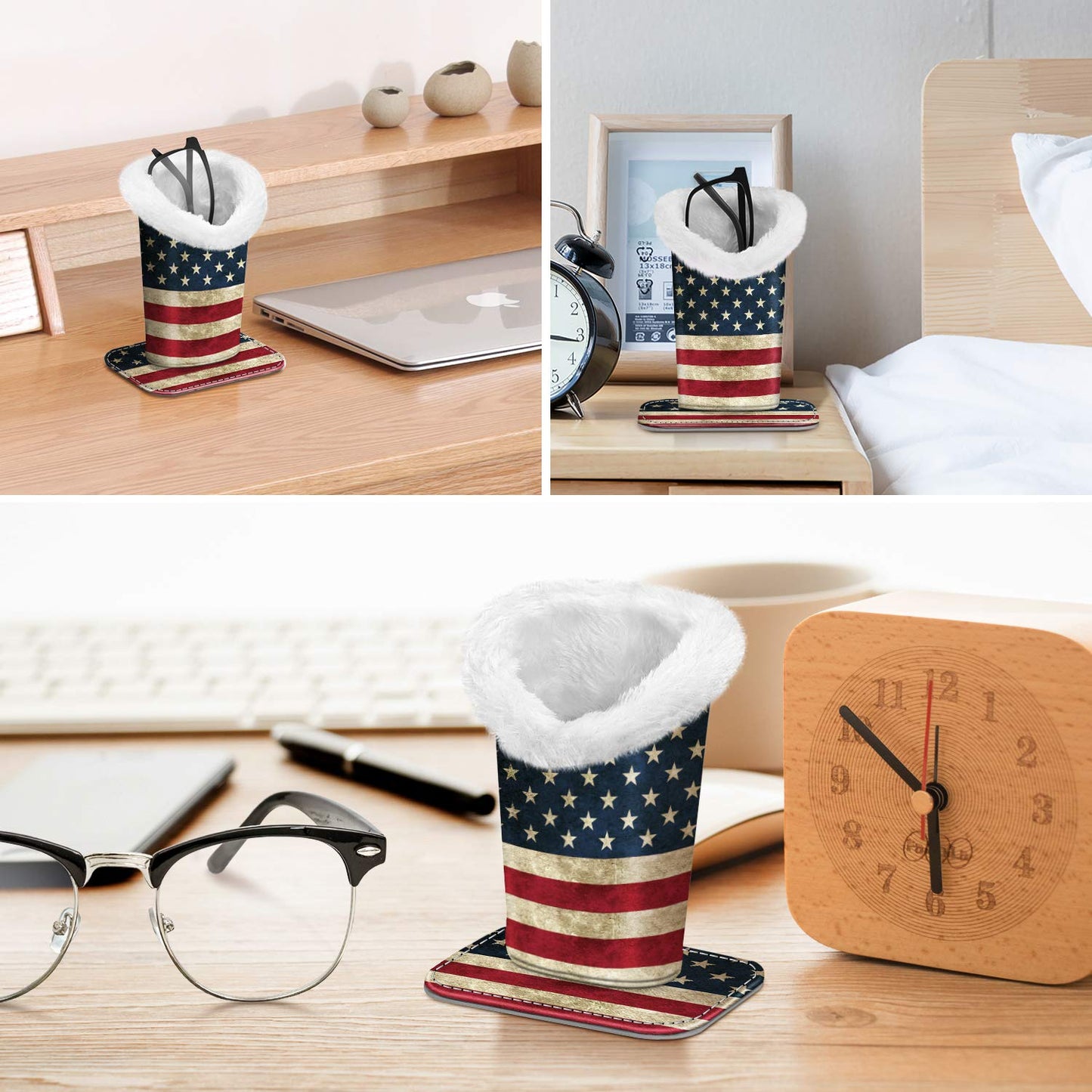 FINTIE Plush Lined Eyeglasses Holder, Glasses Stand Case, Anti-scratch Glasses Storage Organizer for Desk, Nightstand, Office, US Flag