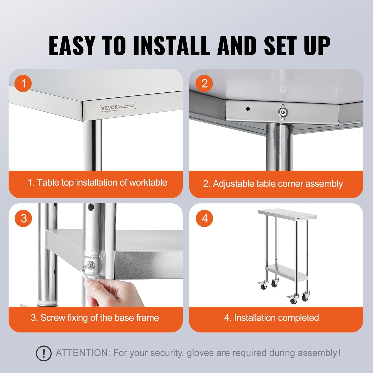 VEVOR Stainless Steel Work Table 30 x 12 x 38 Inch, with 4 Wheels, 3 Adjustable Height Levels, Heavy Duty Food Prep Worktable for Commercial Kitchen Restaurant, Silver