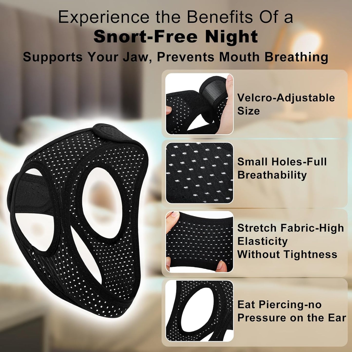 Chin Strap for Sleeping - Anti Snoring Device, Airflow Jaw Strap for Sleep Apnea, Effective Anti Snore Solution for Men and Women, X Size and 1PCS