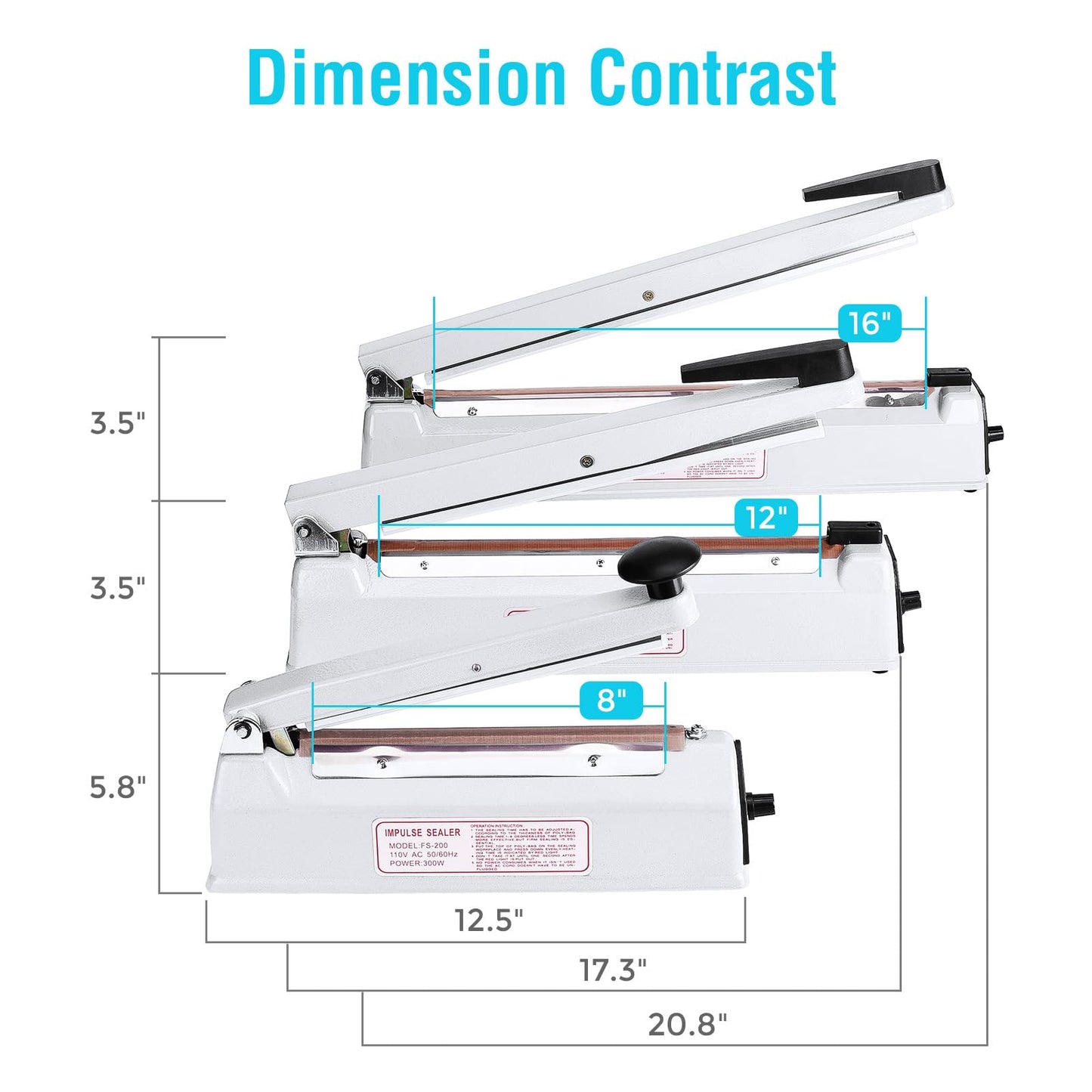 Metronic 16 inch Impulse Sealer, Manual Heat Sealer Machine for Plastic bags, Shrink Wrap Bags Sealer Heavy Duty Sealing Machine with Repair Kit, White