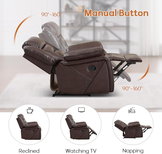 EBELLO Faux Leather Recliner Sofa Furniture Set for Living Room, Recliner Chair, Manual Loveseat, 3 Seat Recliniing Sofa Couch Set for Meeting Room, Dark Brown