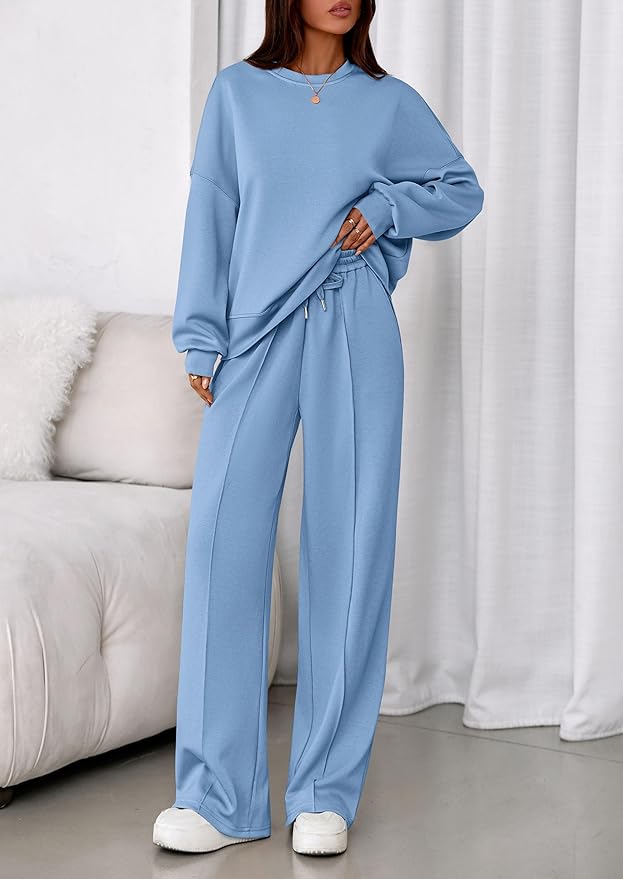 PRETTYGARDEN 2 Piece Sets For Women Fall Trendy Long Sleeve Sweatshirt Wide Leg Pants Loungewear Set Matching Sweatsuit