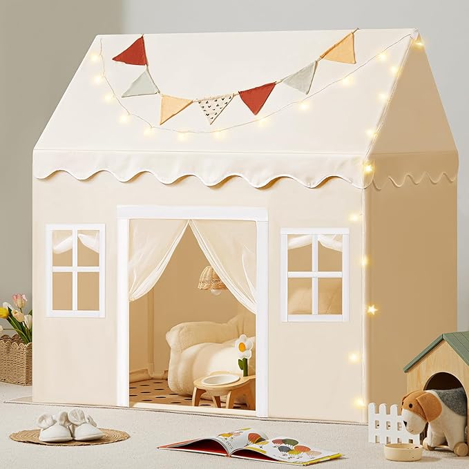 Tiny Land Play Tent with Padded Mat & LED Lights, Kids Tent, Playhouse for Kids, Indoor Bed Tent for Toddler, Toys for 3,...