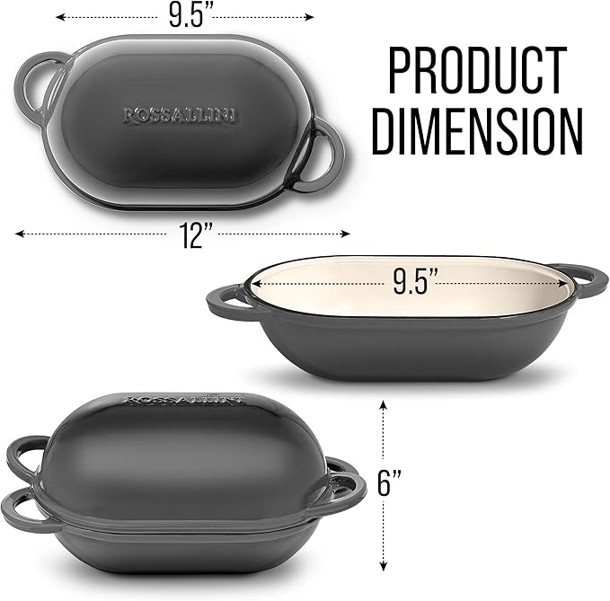 Signature Enameled Cast Iron Sourdough Bread Oven | Non-Stick with Tight Fitting Lid for Perfect Baking and Bread Making | 2QT Oval Oven With Lid [Oyster Grey]